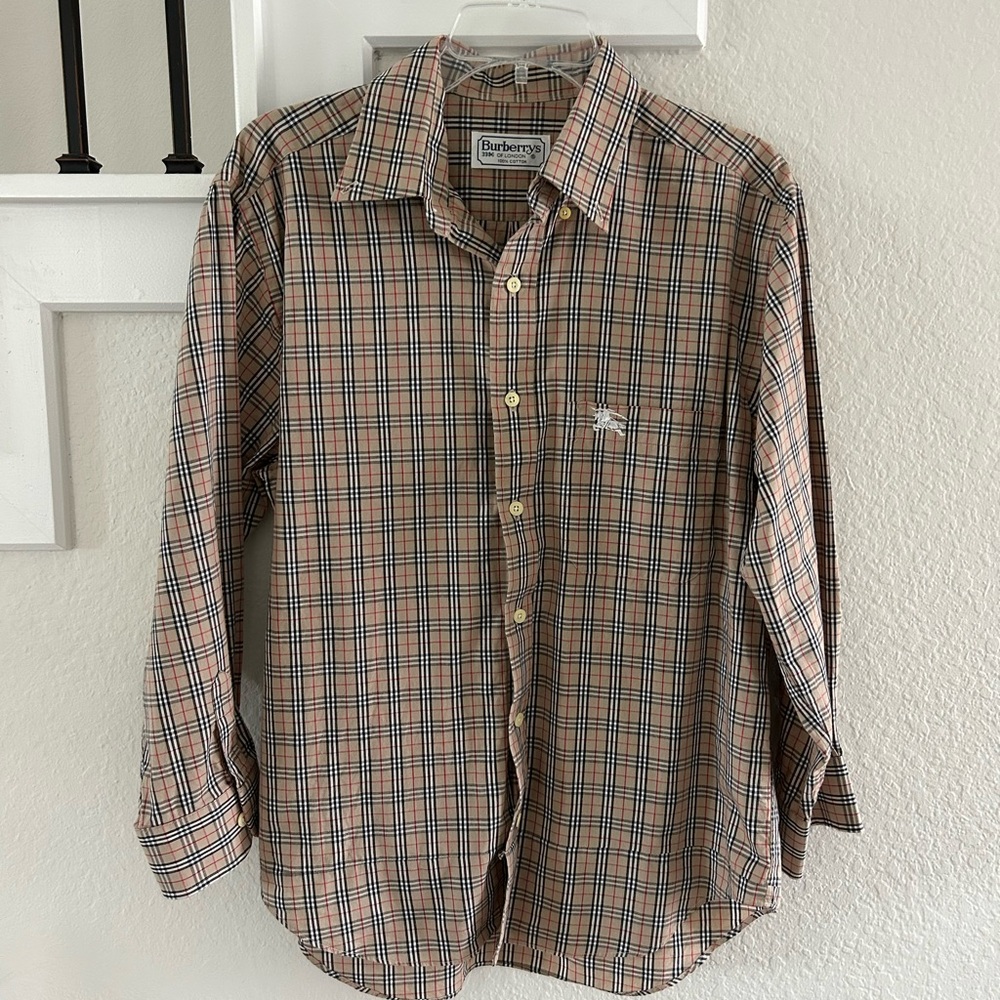 Burberry Men's Tan Plaid Shirt